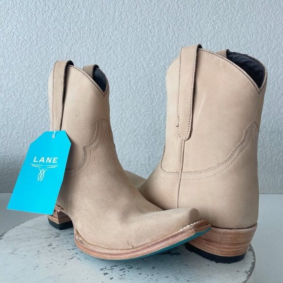 Lane EMMA JANE Womens Cowboy Booties 8.5 Tan Western Cowgirl Short Ankle Boots - Picture 1 of 12